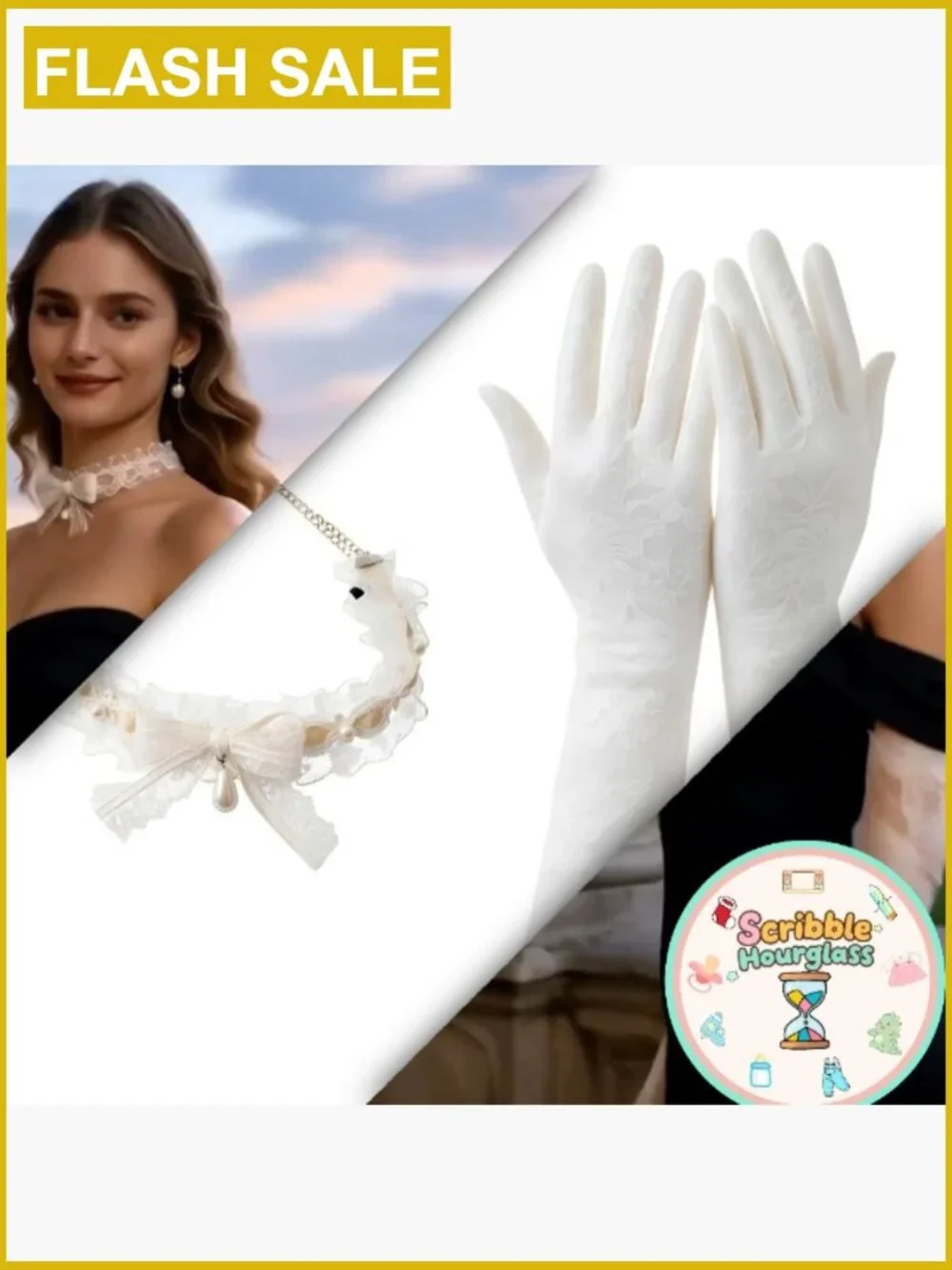 Vintage Lace Choker Necklace Set with Long Lace Gloves for Wedding